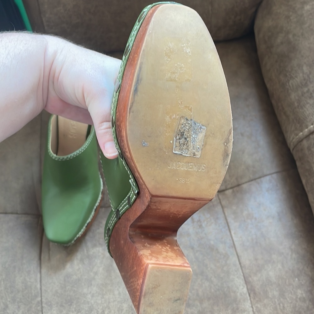 Jacquemus Olive Green Grained Lambskin Leather Les Sabots Heel Clogs - Picture 7 of 8
